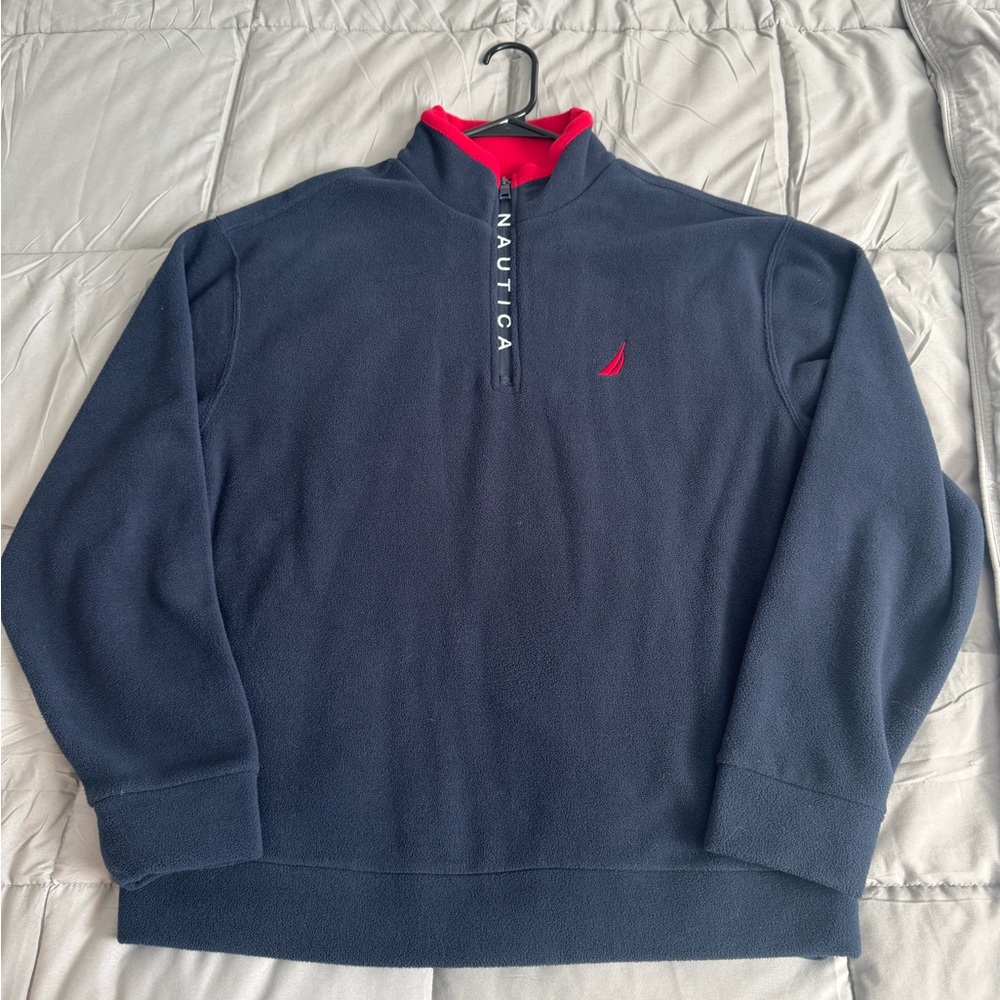 Nautica Men's Zip-Up Sweater in Navy and Red